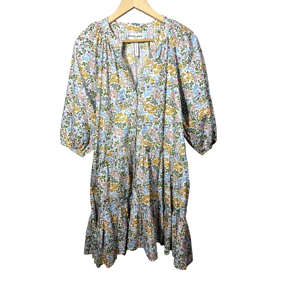APIECE APART Women's Floral Mini Mitte Cottagecore Button Down Dress White Large